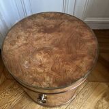 Drum side table in wood burl with door