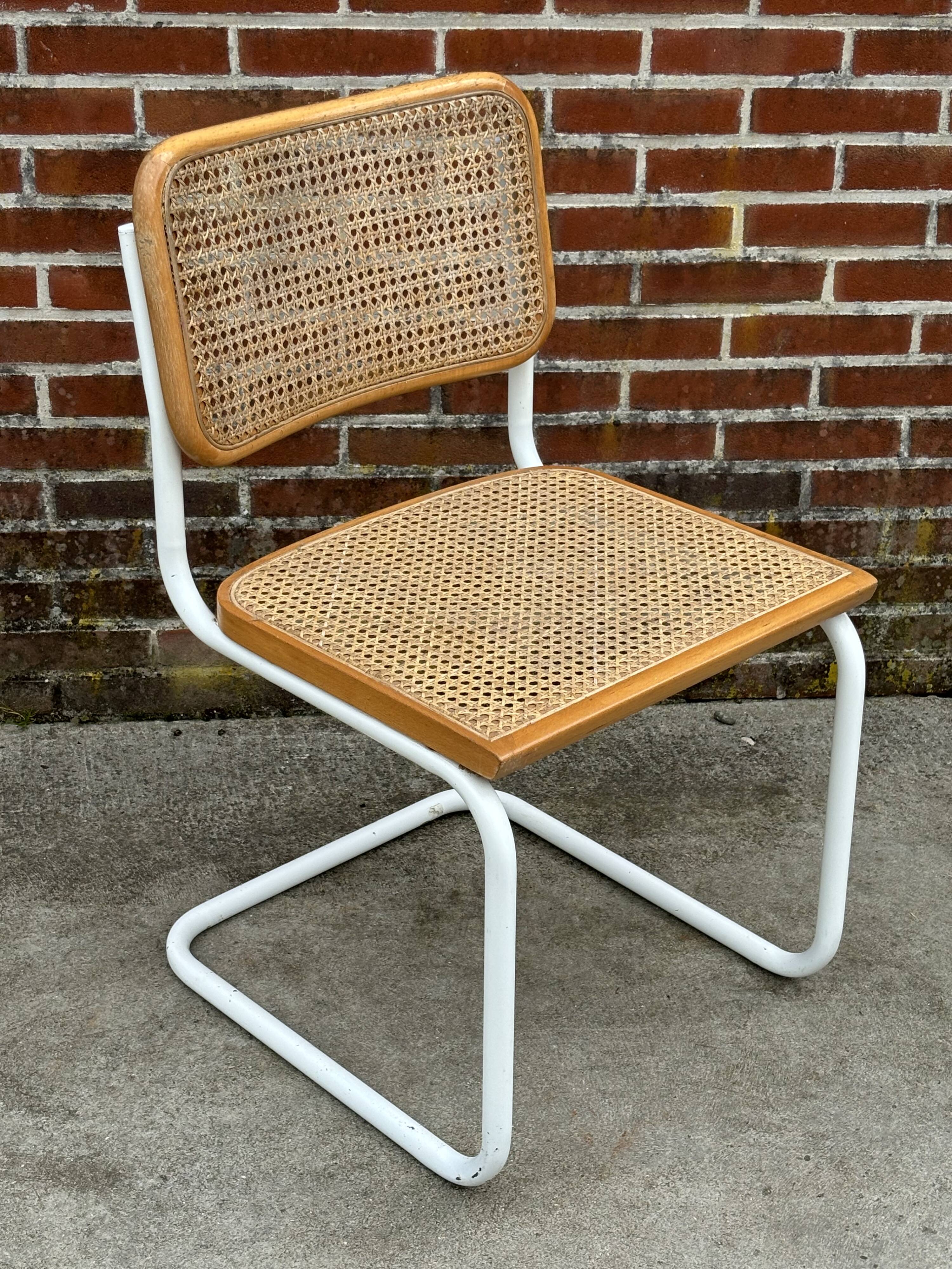Cesca chair b32 model in white and wood by Marcel Breuer