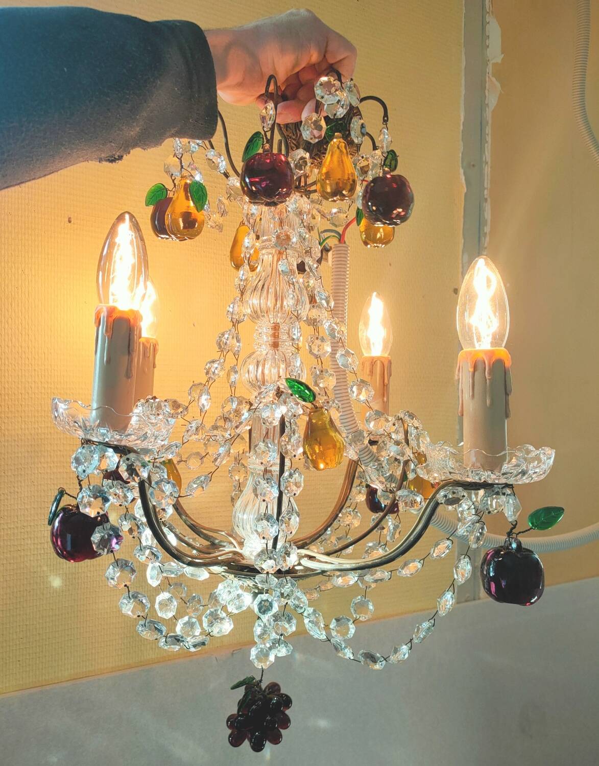 Golden bronze chandelier with fruit pendants