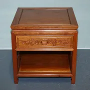 Vintage Oriental Teak Bedside Table with Drawer and Shelf, China