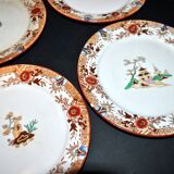 Sarreguemines service à dessert 12 assiettes faïence opaque bambou décor chinois asiatique polychrome