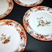 Sarreguemines dessert service 12 plates opaque earthenware bamboo polychrome Asian Chinese decor
