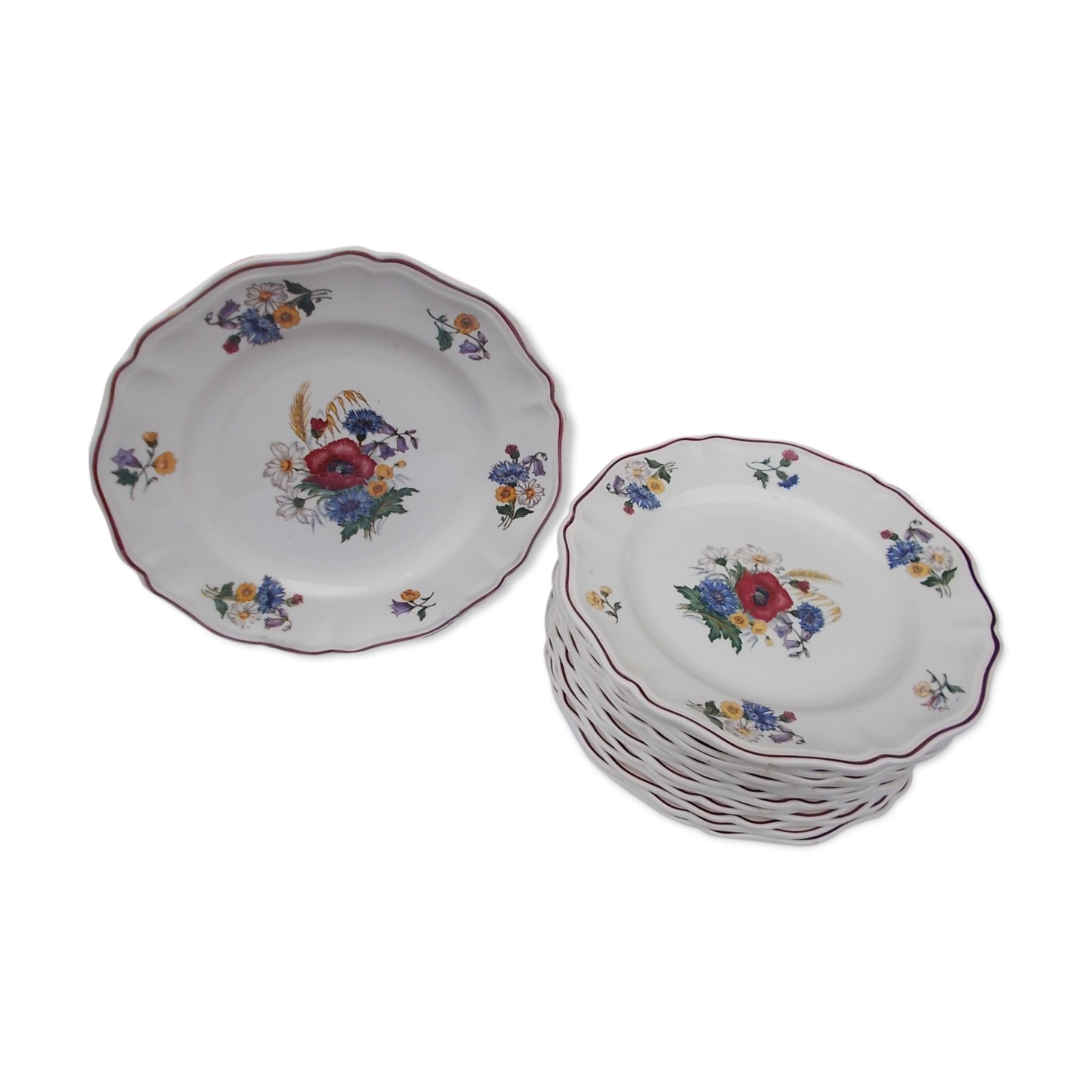 Set of 15 flat plates Sarreguemines agreste models