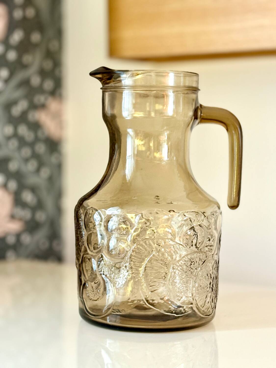 Carafe pichet vintage 1970 verre fumé Italy