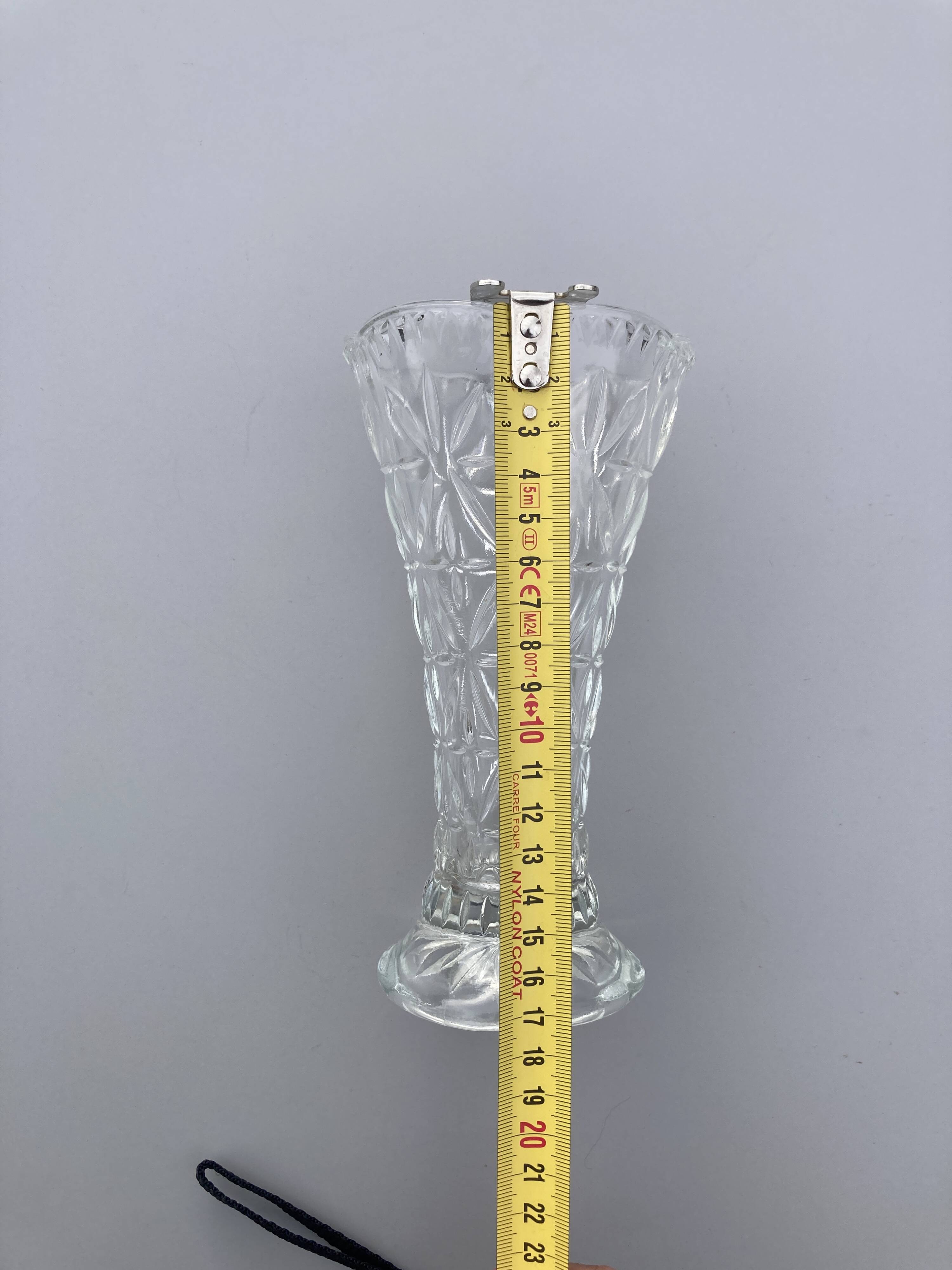 Vintage moulded glass vase from the 60s-70s, geometric design.