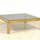 Table basse XXL laiton et verre fumé 1970