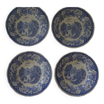 4 assiettes faïence ancienne 26923 villeroy boch burgenland bleu