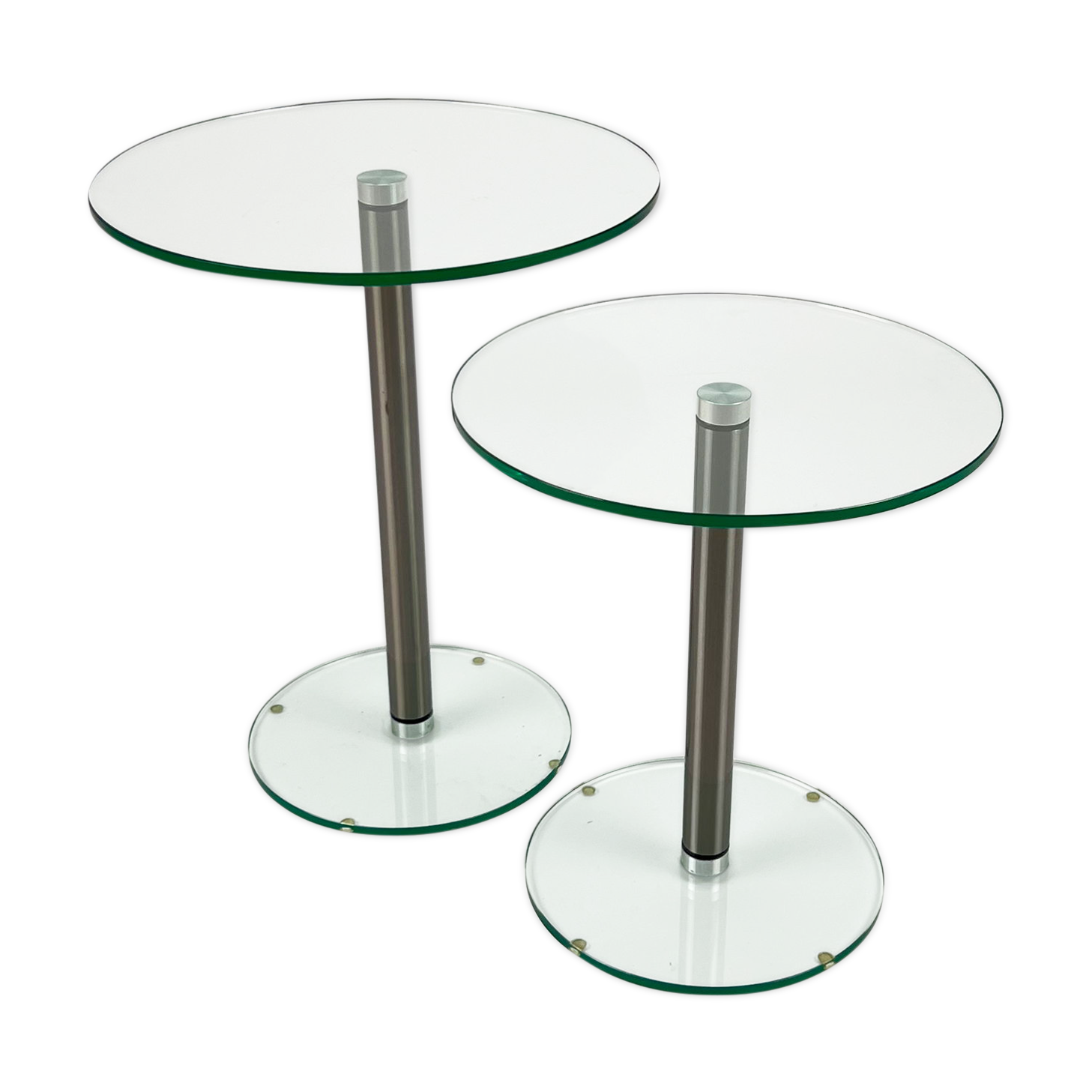 Set of 2 postmodern glass and steel side tables, 1990s