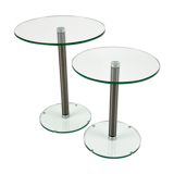 Set of 2 postmodern glass and steel side tables, 1990s