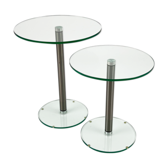 Set of 2 postmodern glass and steel side tables, 1990s