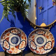 Pair of antique porcelain plates in Imari style - 19 cm - 19th century