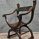 Antique curule chair in carved wood – Renaissance / Savonarole style