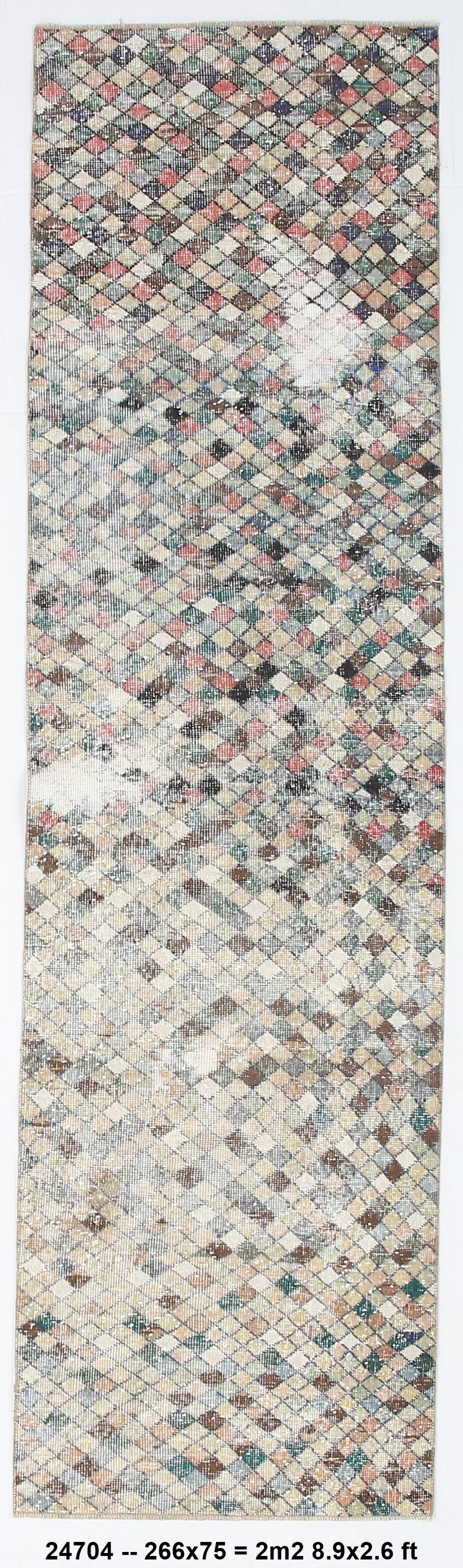 2x9 Vintage Multicolor Geometric Turkish Runner Rug, 75x266Cm
