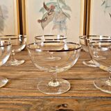 Vintage crystal ice cream cups with silver rim
