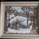 Old oil painting representing a winter landscape