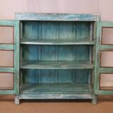 Antique Burmese teak sideboard with original blue and white patina