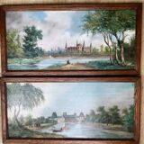 Paire de tableaux , vue sur des châteaux, huiles encadrées et signées de Dupont
