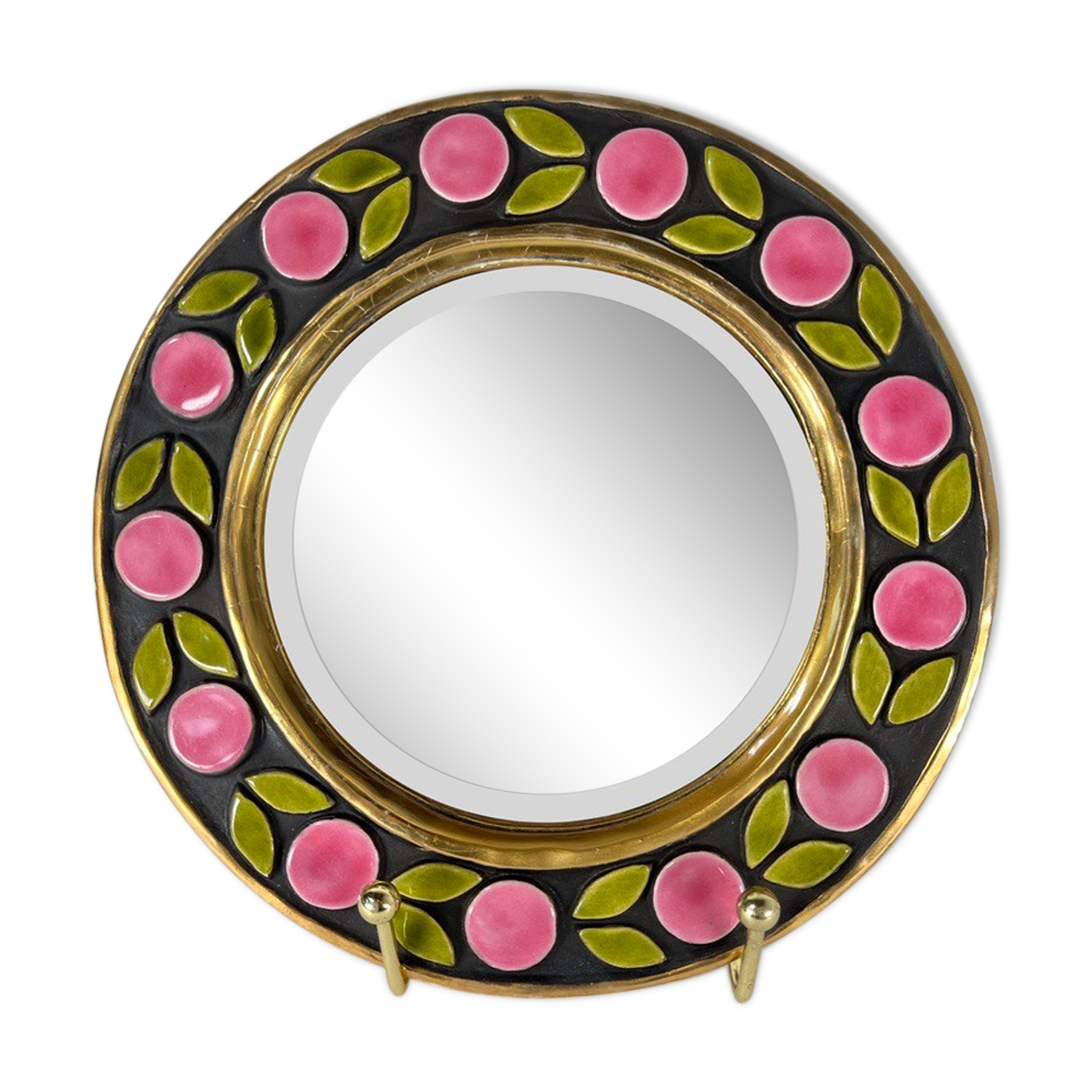 Round mirror Mithé Espelt vintage ceramic 1950