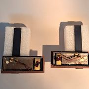 Pair of modernist wall lights 1950/1960 in metal and perspex.