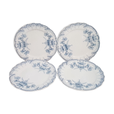 Lot de 4 assiettes plates en faïence de st amand et hamage modèle régence, terre de fer.