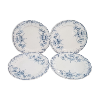 Lot n°6 of 4 flat plates in Earthenware of St Amand and Hamage model Regency, iron earth.