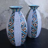 Pair of art deco earthenware vases from Sarreguemines