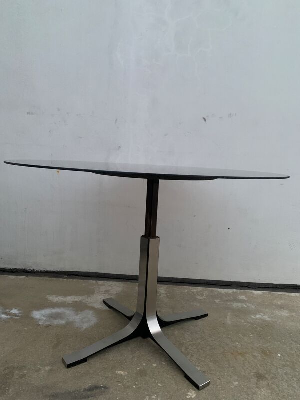 table Basse Ajustable En table De Séjour En Inox Avec Verre Fumé, 1970
