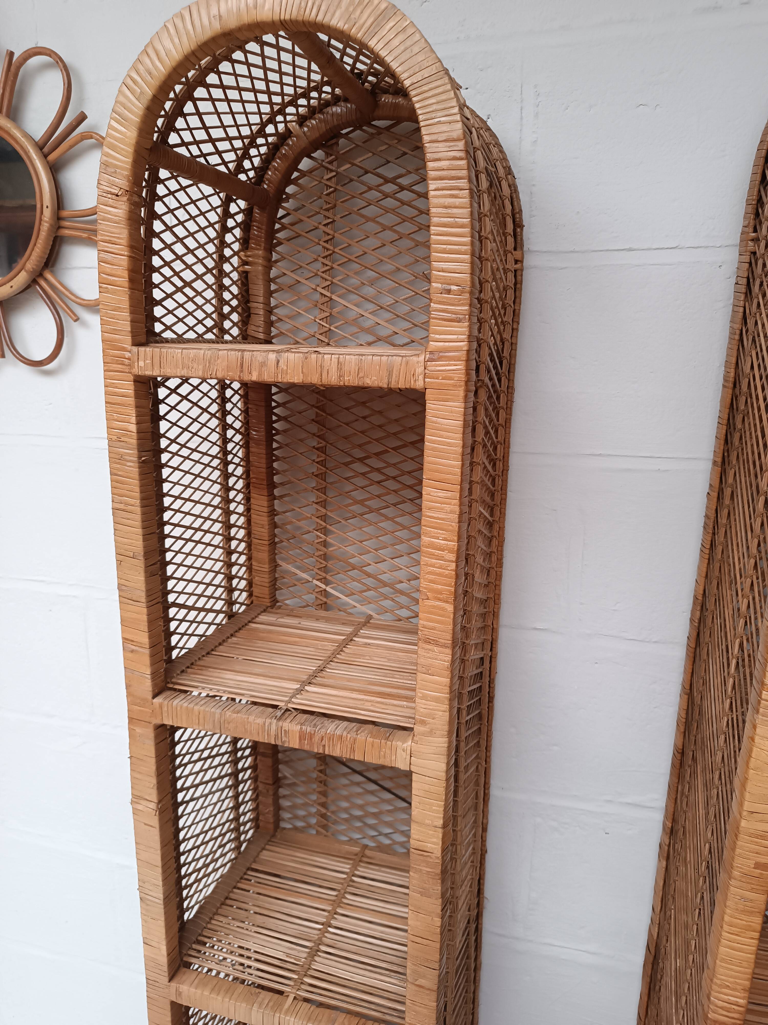 Pair of slim rattan shelves