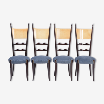Ensemble de quatre chaises de salle à manger italiennes modernes à dossier haut du milieu du siècle par Aldo Tura
