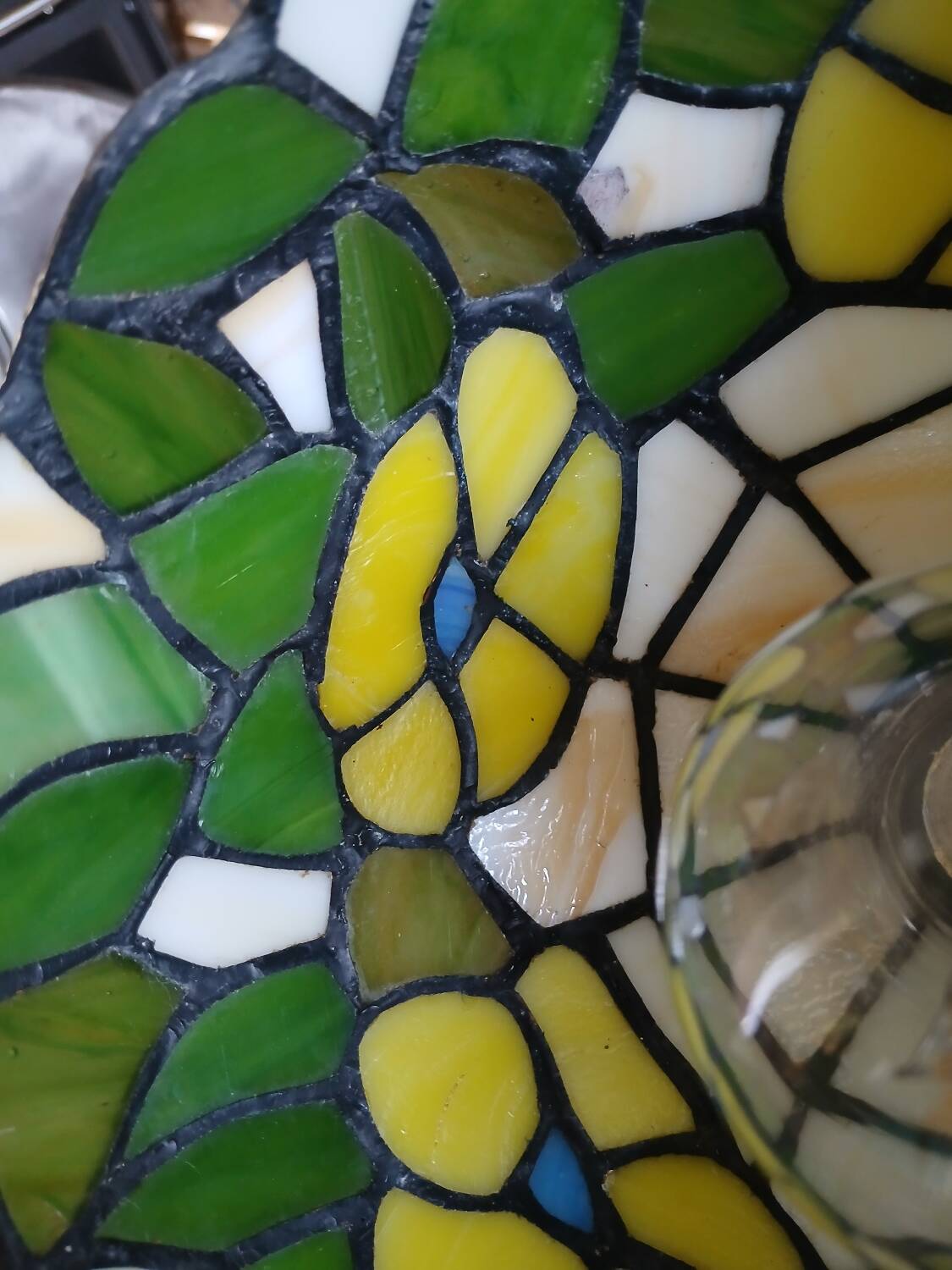 Antique stained glass and tin pendant light