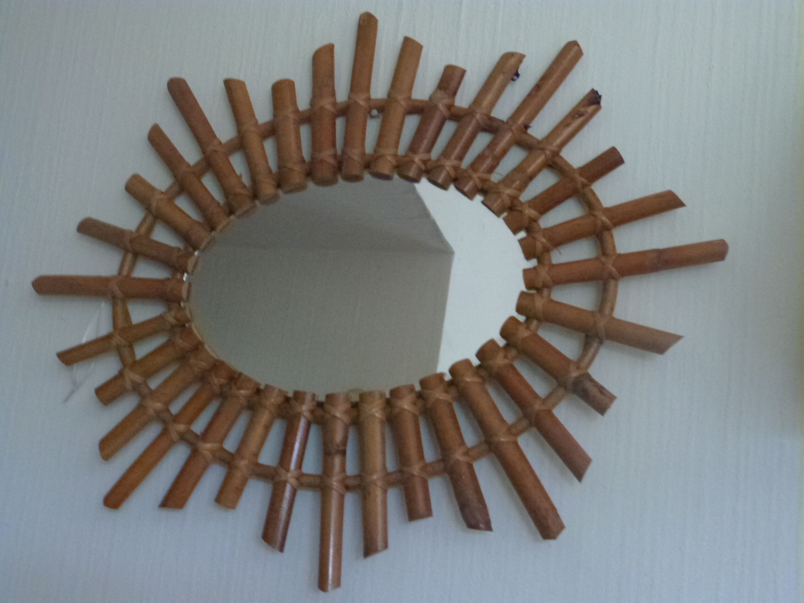 Large oval wall mirror bamboo rattan wicker vintage 56x68cm
