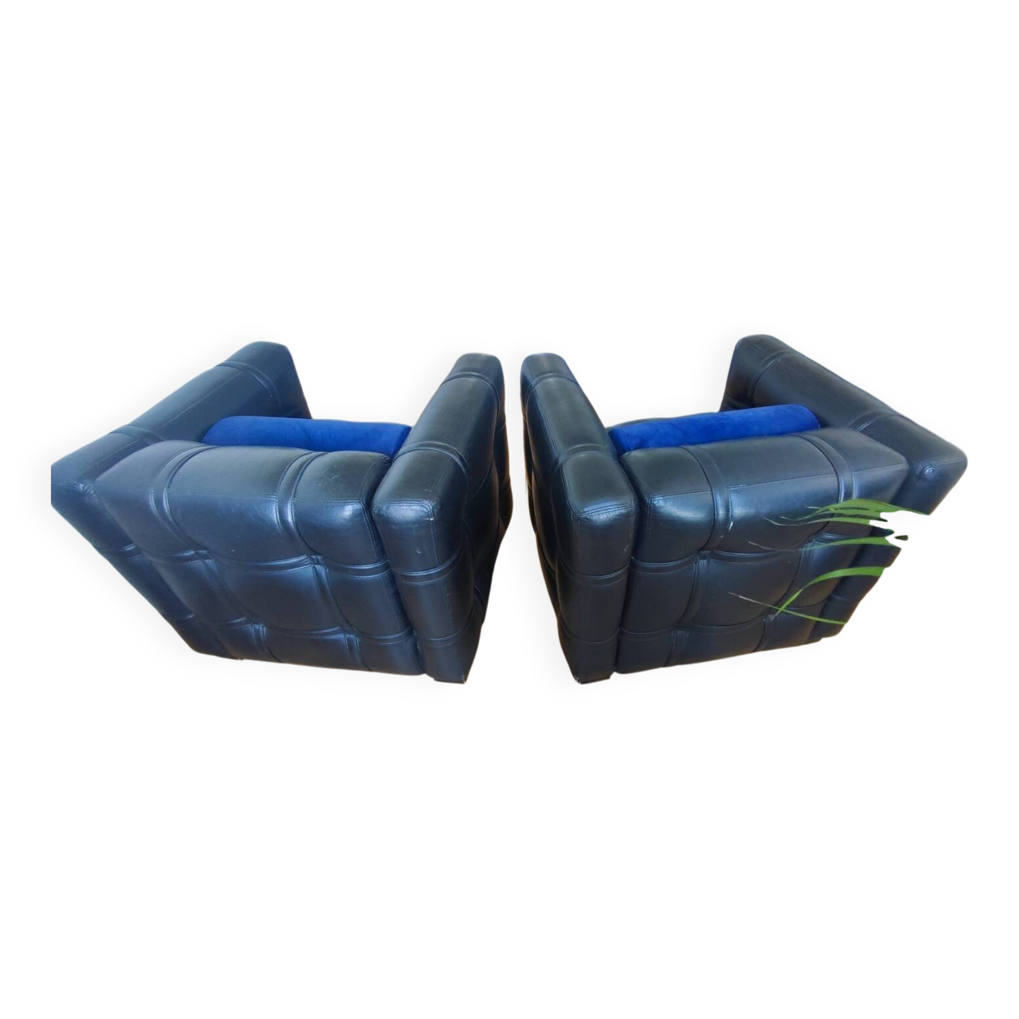 Fauteuils cuir veau vintage Art Deco