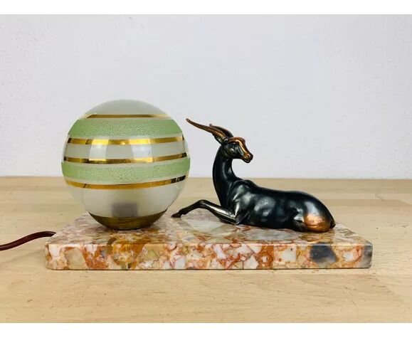 Art deco lamp gazelle brass and marble