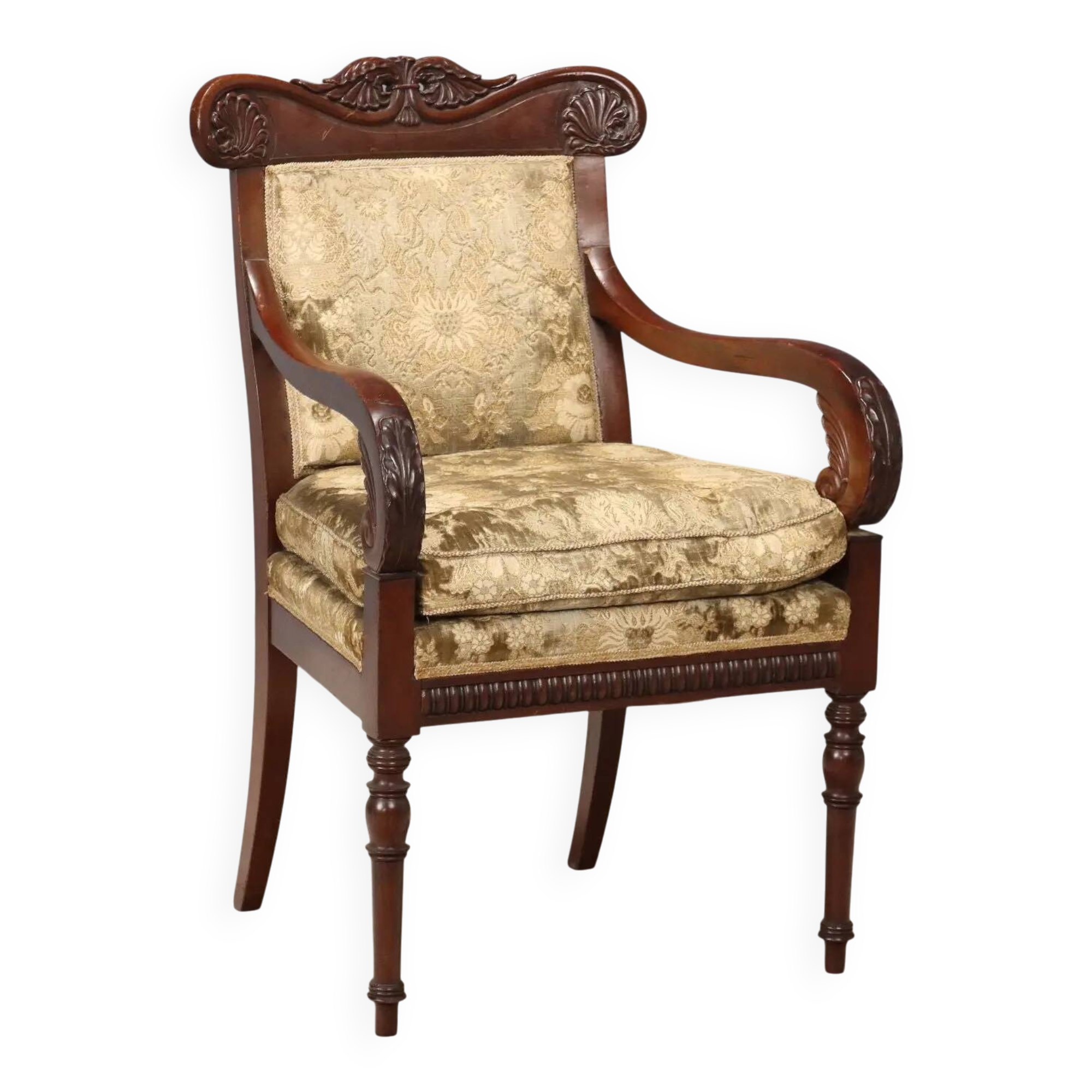 Antique Louis-Philippe armchair in mahogany, Italy, 19th century.