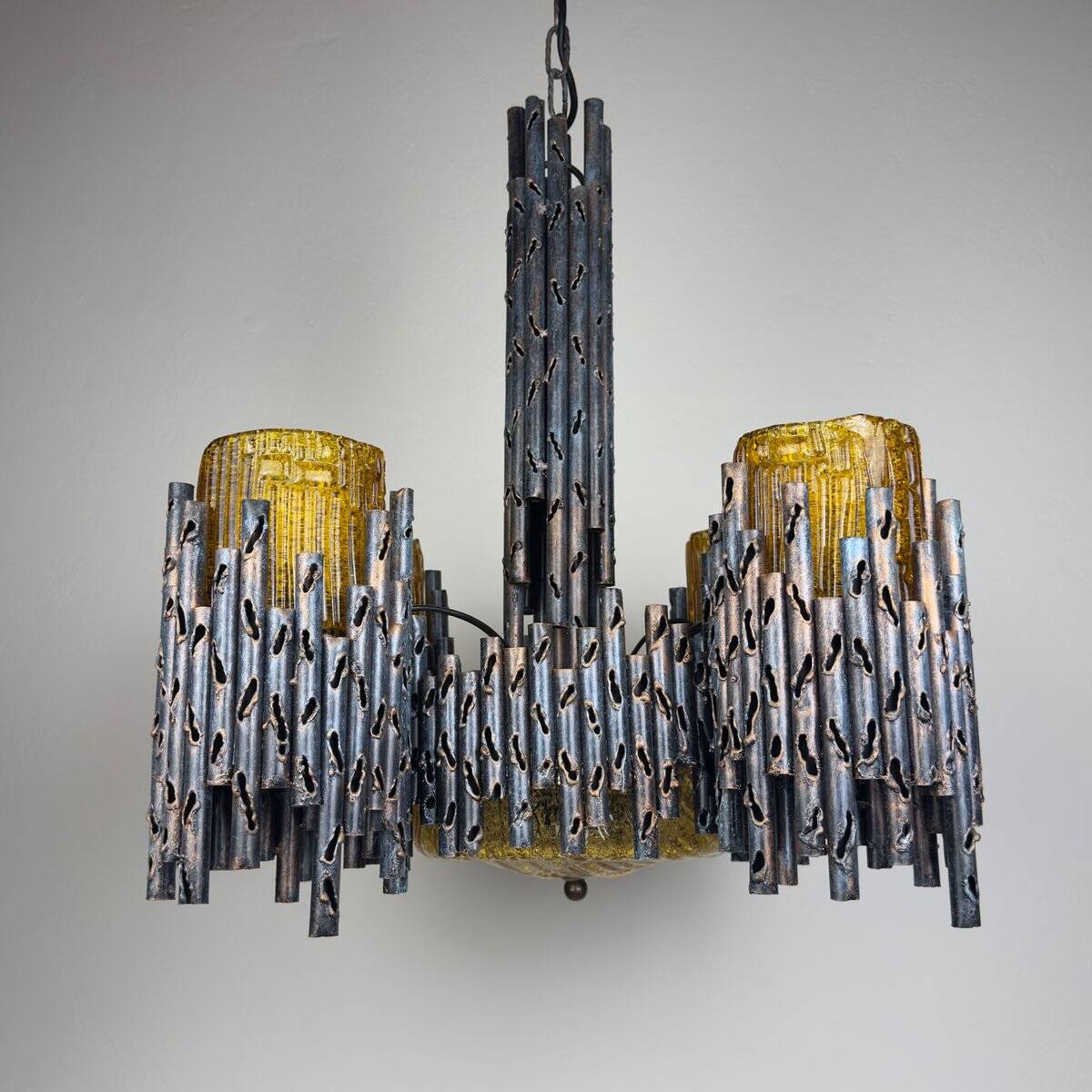 Brutalist chandelier by Marcello Fantoni for Fantoni Studio, Florence, Italy, 1960s.