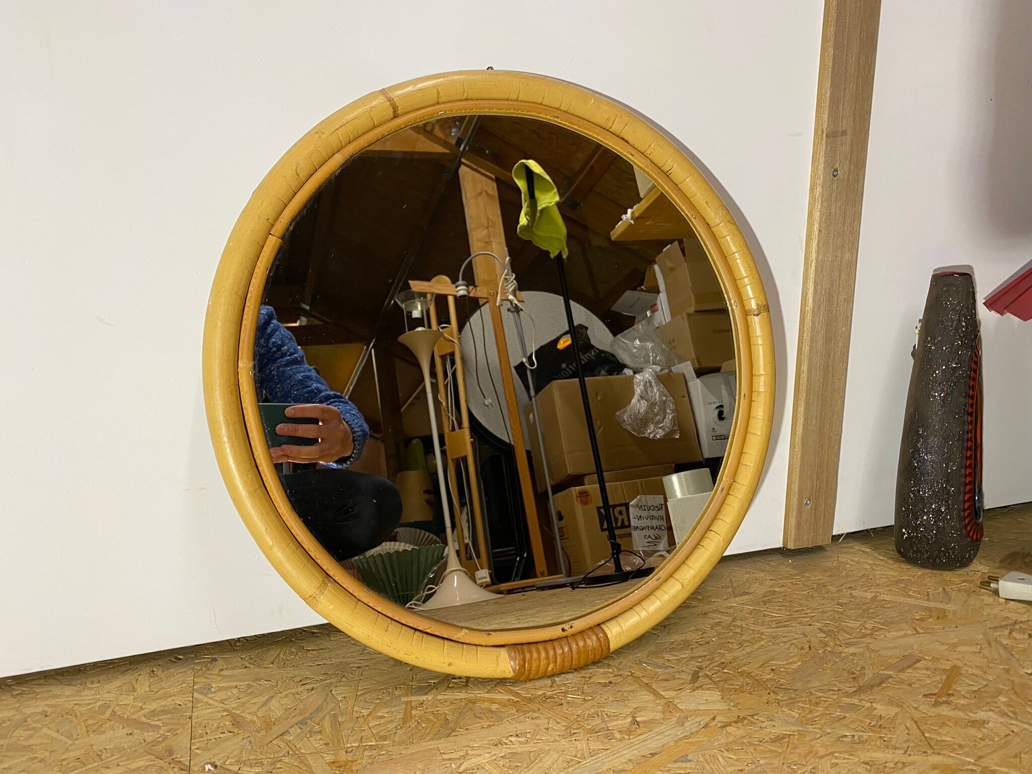 Vintage Round Rattan Mirror From Denmark | Scandinavian BOHO Mirror