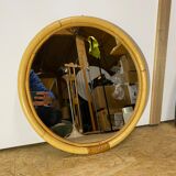 Miroir rond vintage en rotin du danemark | miroir boho scandinave