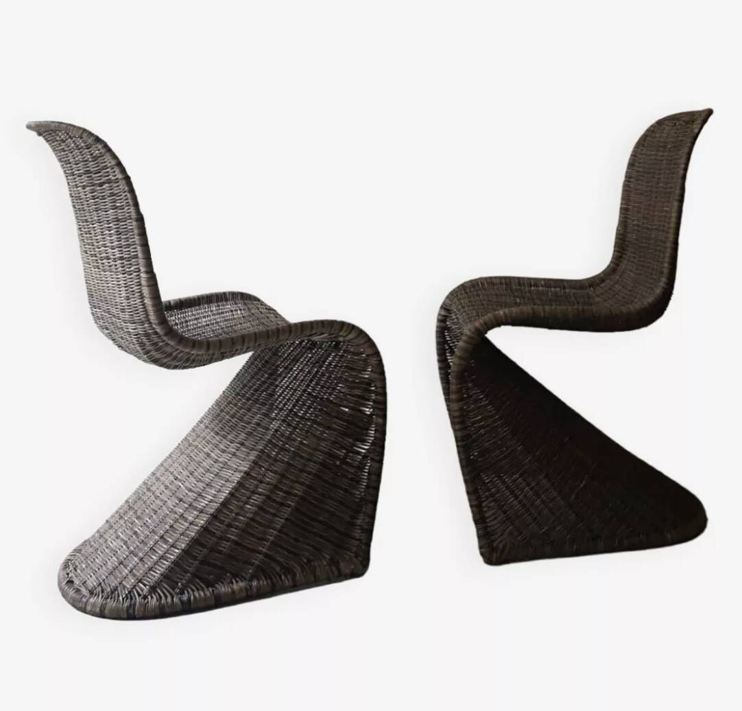 Set of 2 curved rattan chairs, design 1960 / 1970