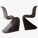 Set of 2 curved rattan chairs, design 1960 / 1970