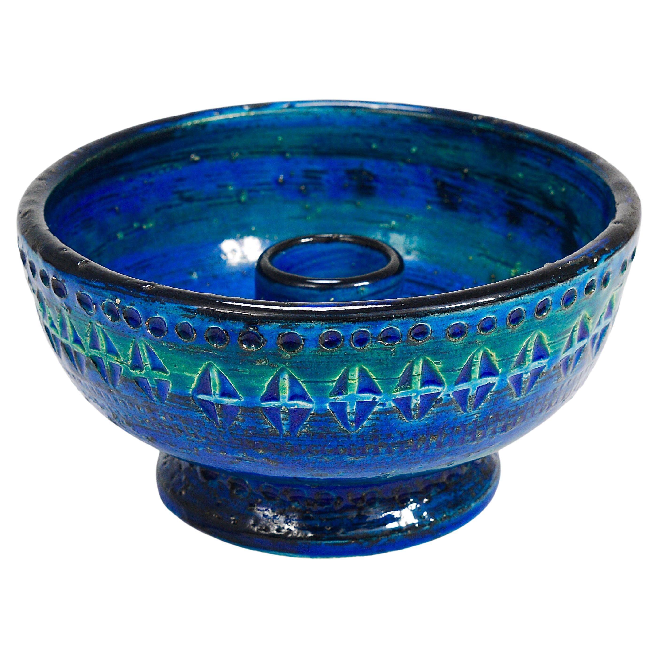 Mid-century candle holder Aldo Londi Bitossi Rimini Blue enamel, 1950s