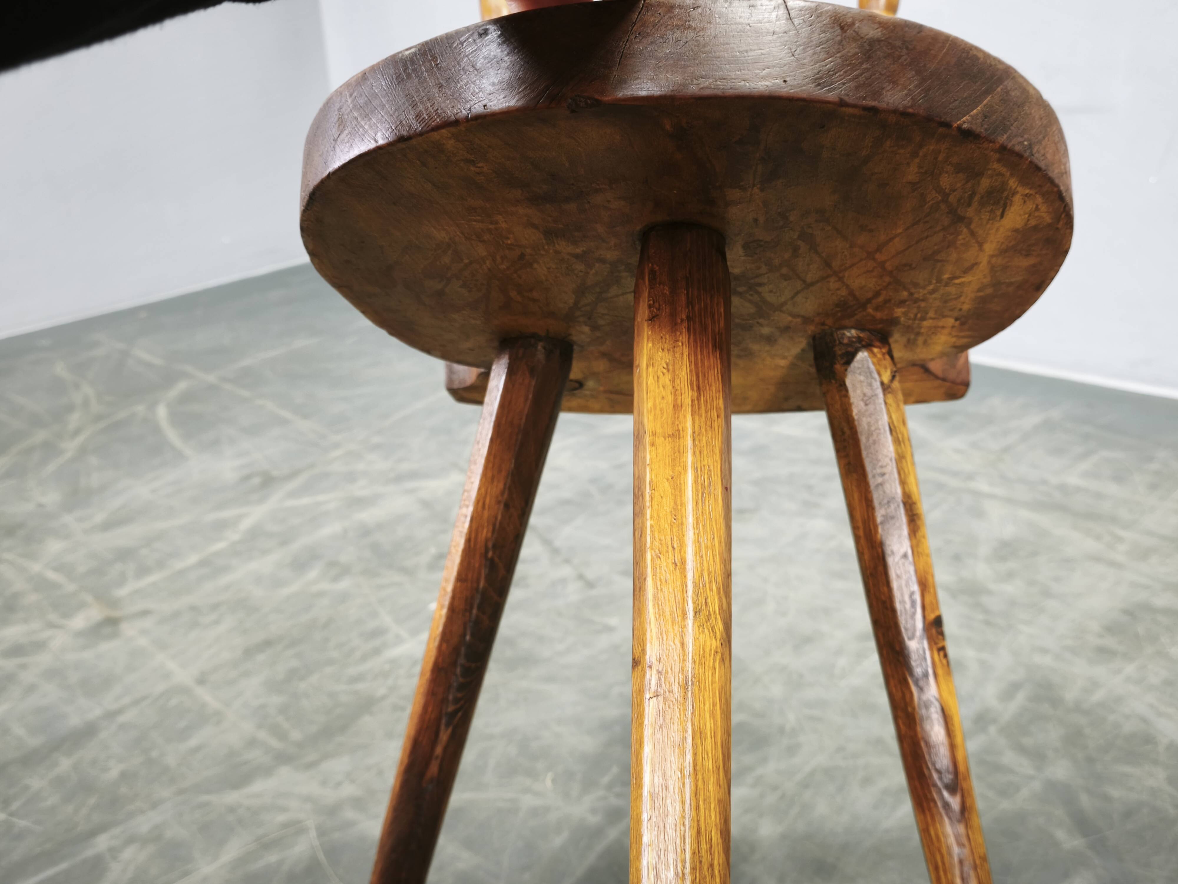 Primitive Solid Beech Folk Chair, Czechoslovakia, 1940s