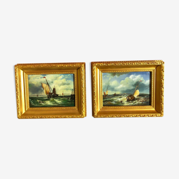 Ancient paintings, marine scene with boats