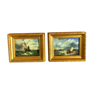Ancient paintings, marine scene with boats