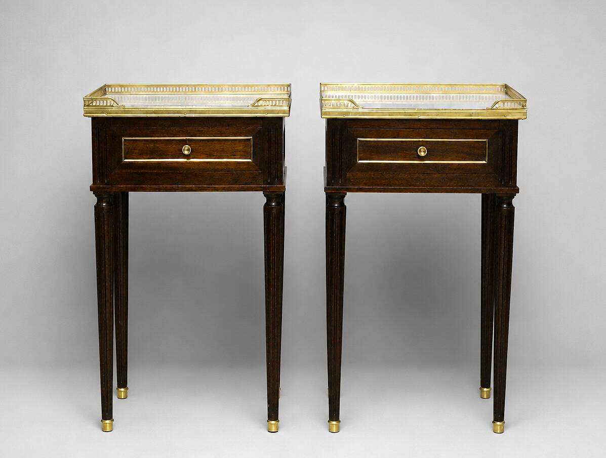 Pair of Louis XVI Style Nightstands with White Carrara Marble