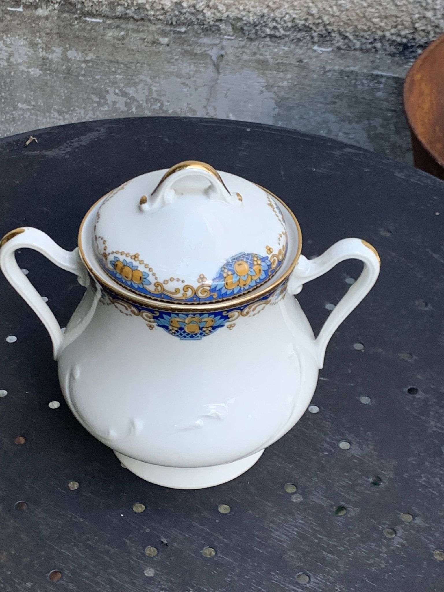 Sugar bowl and milk jug, PP Limoges France, white porcelain art deco