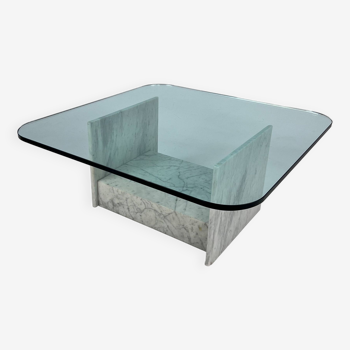 Vintage italian marble and glass coffee table, 1970s