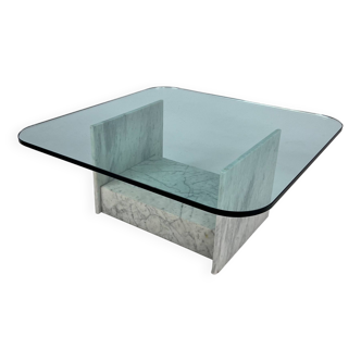 Vintage italian marble and glass coffee table, 1970s