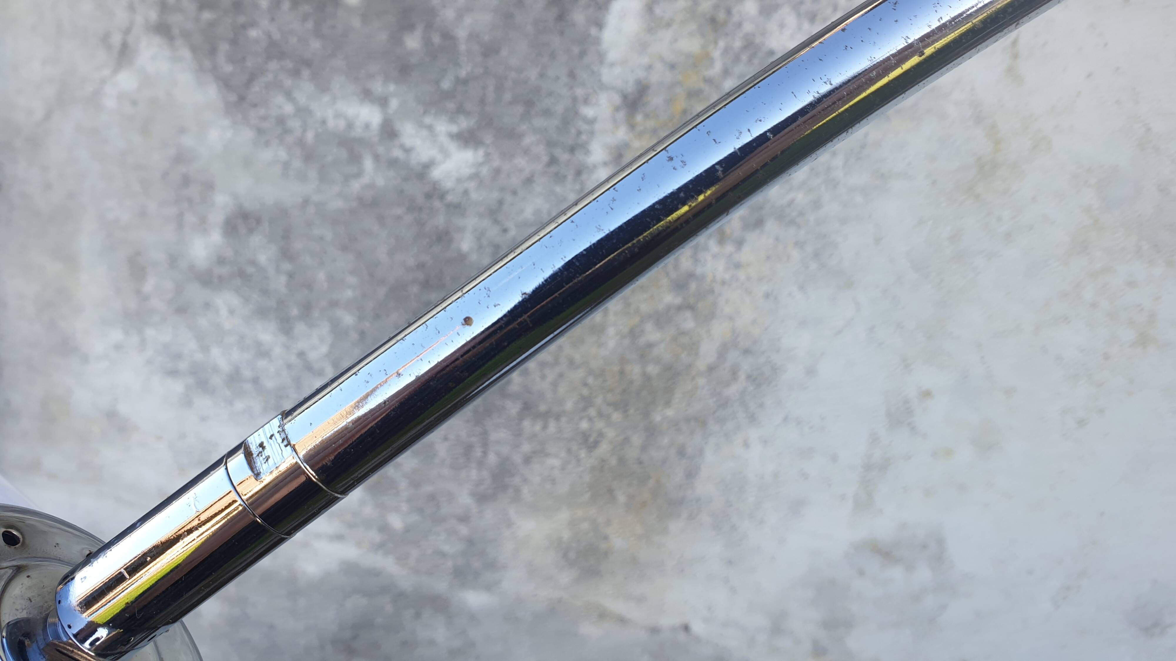 Chrome arc floor lamp with white globe, Space Age style from the 70s, BVH edition.