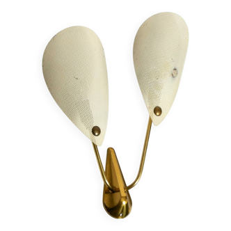 Mid Century Modern brass wall lamp with perforated metal sheet lampshades