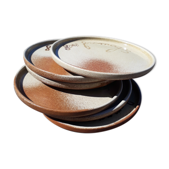 Lot of 6 dessert plates in sandstone of arnon France, 1970